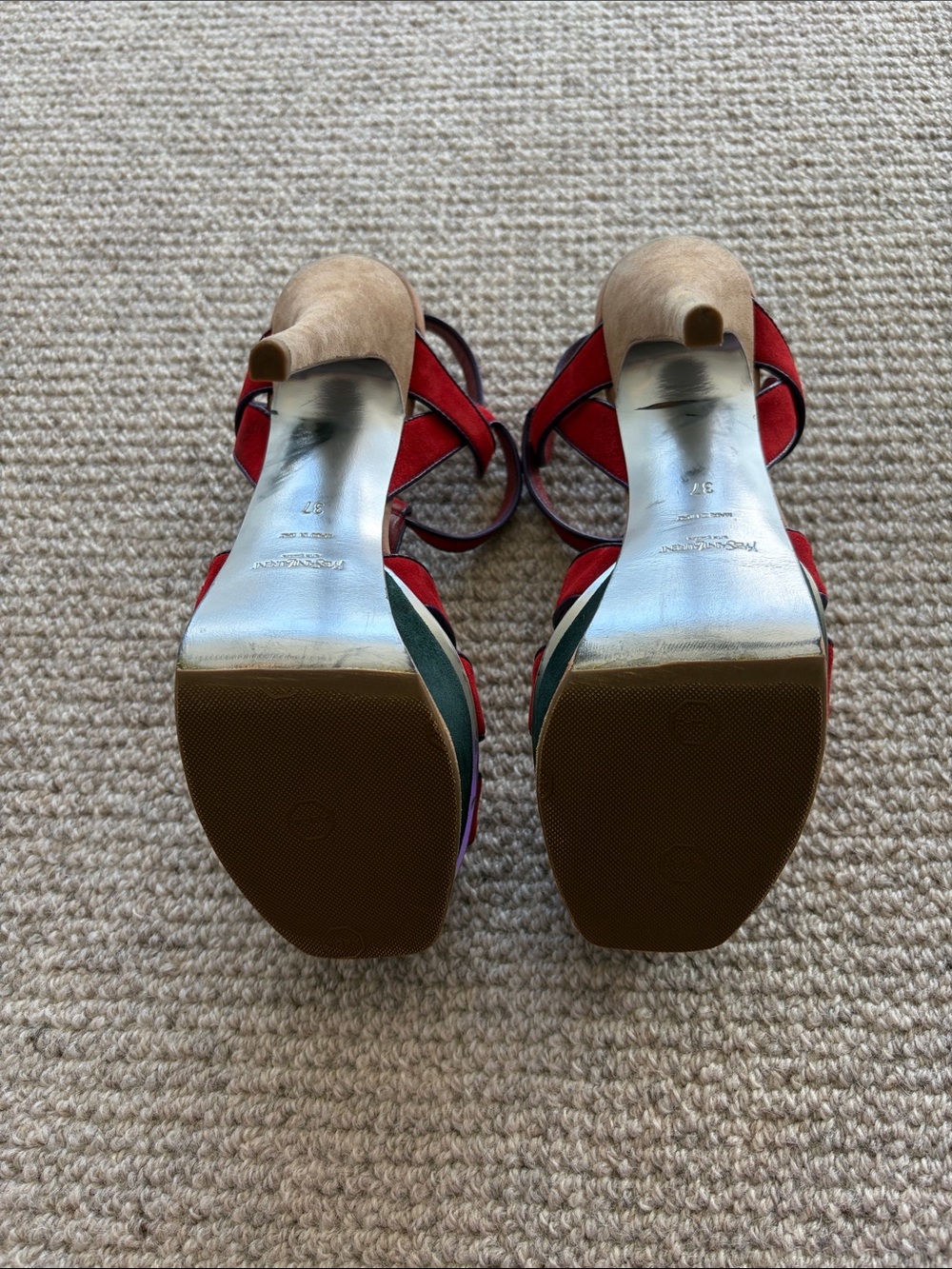 YSL Saint Laurent Tribute Red Suede Knotted T-Strap Platform Sandals- deal! Bag - Picture 5 of 13